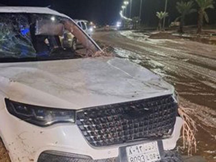 Muayadh Al Zahrani's vehicle that was washed away by the torrent of the flash flood in Asir.