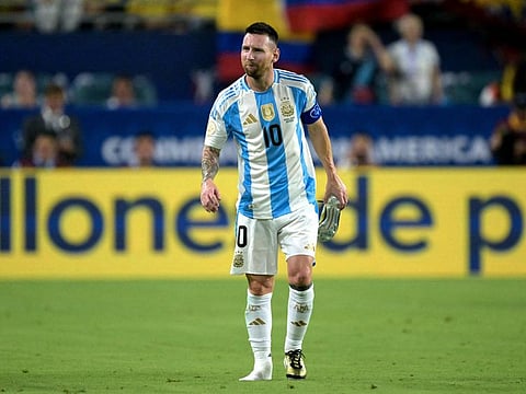 Argentina's forward Lionel Messi leaves the pitch after picking up an injury during the Conmebol 2024 Copa America tournament final football match against Colombia at the Hard Rock Stadium, in Miami, Florida on July 14.
