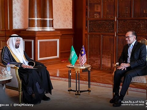 Malaysian Prime Minister Anwar Ibrahim meets Saudi Minister of Hajj and Umrah Tawfiq Al Rabiah in Kula Lumpur. The Saudi Ministry of Hajj