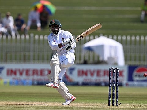 Bangladesh's Liton Das in action shot during the third day of the second Test cricket match against Pakistan at the Rawalpindi Cricket Stadium in Rawalpindi on Sunday.