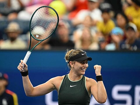 Spain's Paula Badosa celebrates her victory over China's Wang Yafan at the end of their women's singles round of 16 match at the USTA Billie Jean King National Tennis Center in New York City on Sunday.