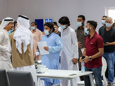File photo: Amnesty applicants queue up at a GDRFA counter in Al Awir. 