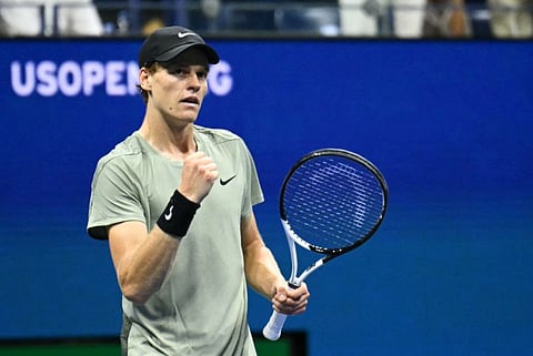 Italy's Jannik Sinner reacts as he defeated USA's Tommy Paul during their men's singles round of 16 match on day eight of the US Open tennis tournament at the USTA Billie Jean King National Tennis Center in New York City, on Monday.