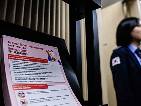 Mpox leaflets at the Overseas Infectious Disease Reporting Centre at Incheon International Airport Terminal 2 in South Korea on September 3, 2024, during a training drill to check the quarantine response system in the event of suspected patients and to facilitate cooperation systems among related organisations in preparation for the influx of new infectious diseases.  