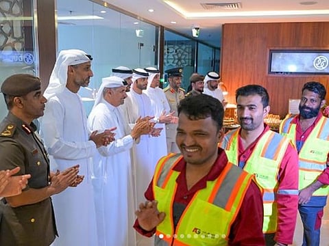 From left: Major General Obaid Muhair bin Suroor, Chairman of the Permanent Committee of Labour Affairs in Dubai, Saeed Hareb, Secretary General of the Dubai Sports Council and Brigadier Ali Khalfan Al Mansouri, Director of the General Department of Community Happiness at Dubai Police.