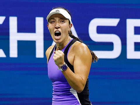USA's Jessica Pegula reacts after a point won against Czech Republic's Karolina Muchova during their women's semifinals match on day eleven of the US Open tennis tournament at the USTA Billie Jean King National Tennis Center in New York City, on September 5, 2024.