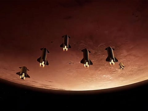 The first Starships to Mars will launch in 2 years when the next Earth-Mars transfer window opens.