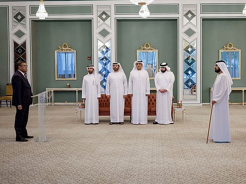 His Highness Sheikh Mohammed bin Rashid Al Maktoum, Vice President and Prime Minister of the UAE and Ruler of Dubai, during the ceremony at Union House in Dubai on Tuesday