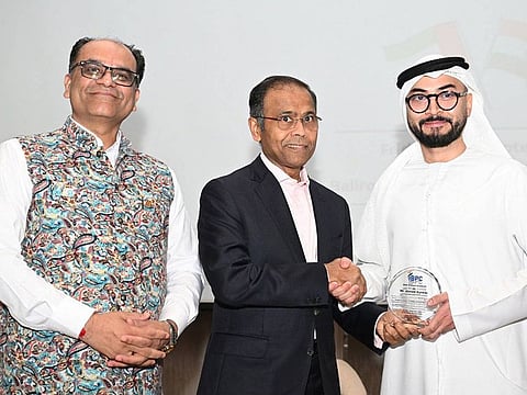  From left to right: Dr (CA) Sahitya Chaturvedi, Secretary General, IBPC Dubai; Skandan Mahalingam ("Ramesh") Governor, IBPC Dubai, and Ahmad Aljneibi, Director UAE India CEPA Council