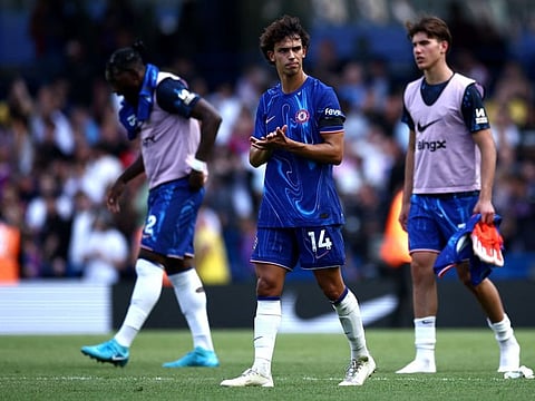 Chelsea's Portuguese striker Joao Felix applauds the fans following the English Premier League football match against Crystal Palace at Stamford Bridge in London on September 1.