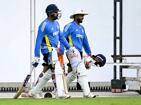 Indias captain Rohit Sharma (left) and Rishabh Pant attend a practice session at the M.A. Chidambaram Stadium in Chennai on Tuesday.