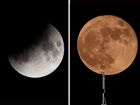 Images of an earlier partial lunar eclipse and Supermoon as viewed from the UAE.