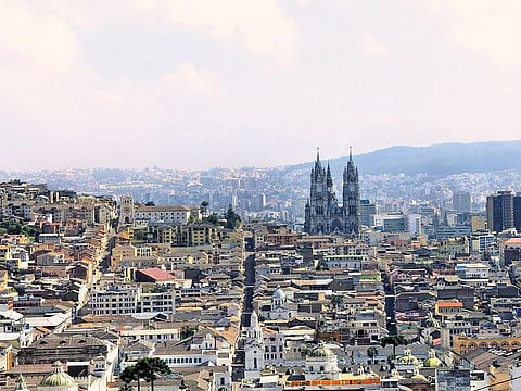 An aerial view of Quito city skyline. 