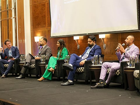 From left, moderator, Lachlan Kitchen, seen with Zubair Makhdoomi, Director B2B (Channel Partner & Alliances), Free Zones Authority of Ajman, Neelam Sharma, Managing Partner, Neeja Corporate Services, Danish Qazi, Senior Associate, BSA Law and Jigar Sagar, Founder, Triliv Holdings during a panel discussion at the UAE Growth and Investment Forum, organised by Gulf News