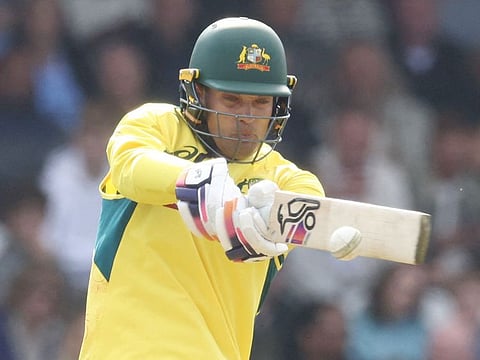 Australia's Alex Carey plays a shot during the 2nd ODI match against England at Headingley in Leeds, northern England  on September 21, 2024. 