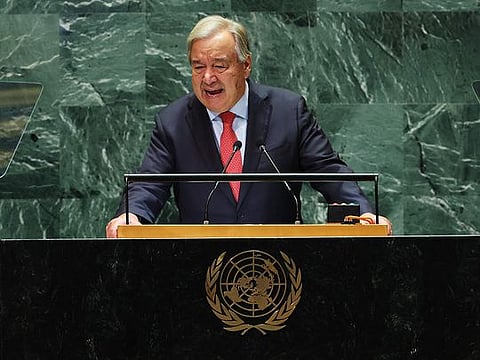 António Guterres, Secretary-General of the United Nations, speaks during the United Nations General Assembly (UNGA) at the United Nations headquarters on September 24, 2024 in New York City. 