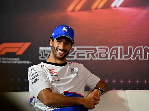 RB's Australian driver Daniel Ricciardo attends a press conference ahead of the Formula One Azerbaijan Grand Prix at the Baku City Circuit in Baku on September 12.