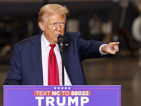 Former US President and Republican presidential candidate Donald Trump speaks during a campaign event in Mint Hill, North Carolina, on September 25, 2024. 