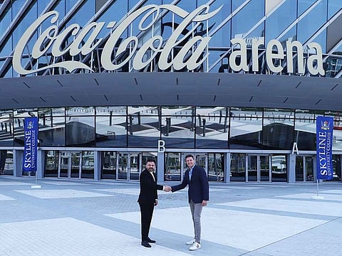 Rakesh Gaur, Director-Marketing and Communications, Skyline University College, and Mark Jan Kar, General Manager, Coca-Cola Arena, formalized the strategic partnership.