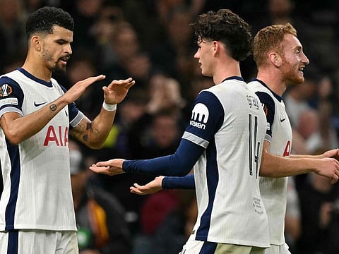 Dominic Solanke (L) scored his first European goal for the club