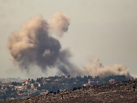 Smoke billows from the site of an Israeli airstrike that targeted the southern Lebanese village of Choukîne on September 26, 2024. 
