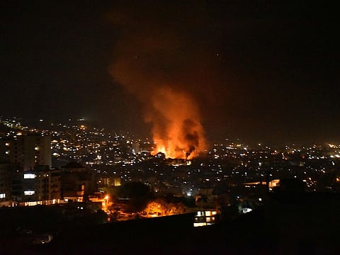 Smoke billows from the site of an Israeli airstrike that targeted a neighbourhood in Beirut’s southern suburb early on September 28, 2024. 