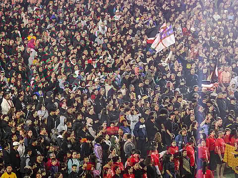 Participants gather in a world record attempt for the largest mass Haka at Eden Park in Auckland.