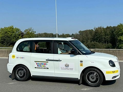 A taxi sponsored by one of the organisers for the Magical Taxi Tour. Other taxi drivers across London used their vehicle for free during this tour.
