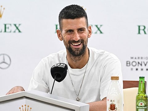 Serbia's Novak Djokovic attends a press conference at the Shanghai Masters tennis tournament in Shanghai on Wednesday.