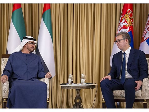 President His Highness Sheikh Mohamed bin Zayed Al Nahyan and Serbian President Aleksandar Vucic in Belgrade on Saturday