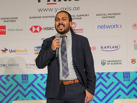 Sanjay Sagar, faculty for CFA and ACCA at Phoenix Financial Training, speaking on the second day of Gulf News Edufair 2024