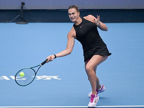 Belarus's Aryna Sabalenka in action against Czech Republics Karolina Muchova during their women's singles quarter-final match at the China Open tennis tournament in Beijing on October 4.