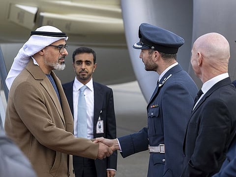 Sheikh Khaled bin Mohamed bin Zayed Al Nahyan, Crown Prince of Abu Dhabi, upon his arrival in Norway on Sunday