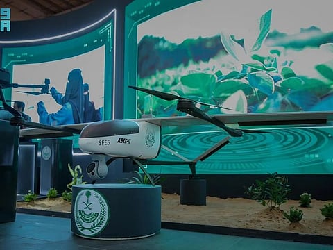 Sophisticated equipment, including drones used for environmental protection, are on display at the Saudi Interior Ministry's pavilion.  