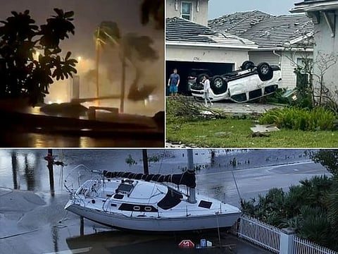 Water-flooded streets are seen after Hurricane Milton made landfall in Fort Myers, Florida, on October 9, 2024