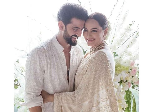 For her wedding, Sonakshi Sinha wore a 44-year-old chikankari sari, hand-embroidered with intricate and traditional motifs and designs 
