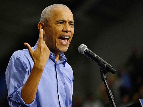 Former US President Barack Obama speaks at a campaign event for Democratic presidential nominee, US Vice President Kamala Harris at the University of Pittsburgh on October 10, 2024 in Pittsburgh, Pennsylvania.    