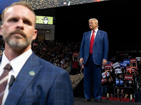US Republican presidential nominee, former President Donald Trump takes the stage during a campaign rally at Findlay Toyota Center on October 13, 2024 in Prescott Valley, Arizona. 