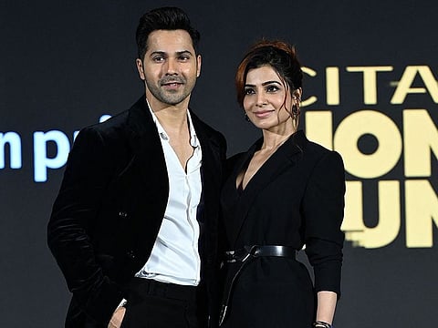 Bollywood actors Samantha Ruth Prabhu (R) and Varun Dhawan attend the trailer launch of their Amazon Prime Video Indian spy action series ‘Citadel: Honey Bunny’ in Mumbai on October 15, 2024. 