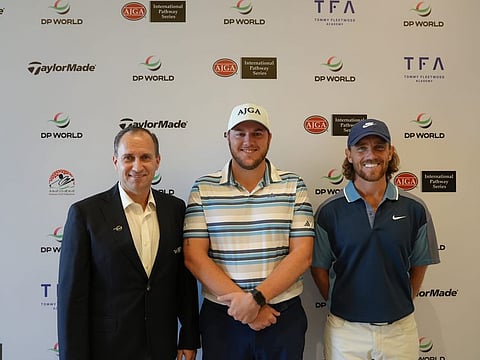 L-R: Daniel Van Otterdijk, Patrick McGuire (AJGA) and Tommy Fleetwood spoke to media at Jumeriah Golf Estates