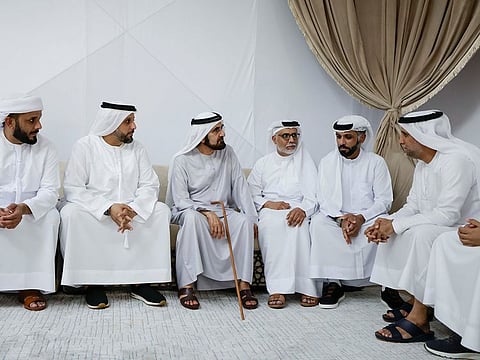 His Highness Sheikh Mohammed bin Rashid Al Maktoum, Vice President and Prime Minister of the UAE and Ruler of Dubai during his condolence visit to the Al Mansouri family on Monday