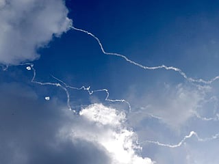 File photo: Israel's Iron Dome missile defence system intercepts incoming rockets over Haifa in northern Israel on October 14, 2024.   