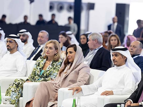 Sheikha Bodour bint Sultan Al Qasimi, with Chantal Restivo-Alessi and Ahmed Al Ameri during the inauguration of the event at Expo Centre Sharjah on Sunday