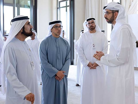 Sheikh Mohammed with Sheikh Mansour bin Zayed and Sheikh Mohammed bin Abdullah.