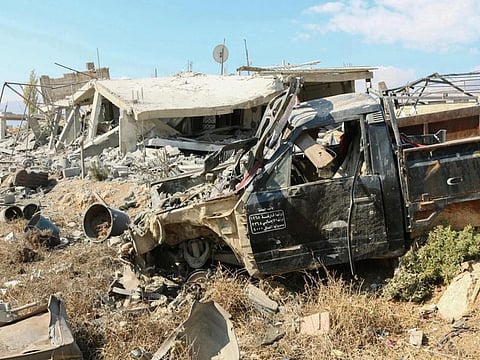 A  view of the destruction at the site of an overnight Israeli airstrike that targeted the Lebanese village of Saadnayel in the central Bekaa area on November 6, 2024.  