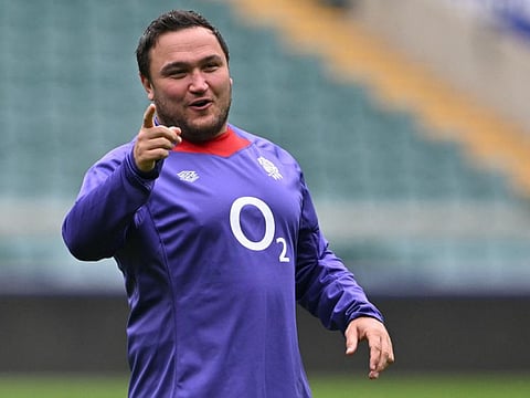 England hooker Jamie George attends the England captain's run training session at the Allianz Stadium in Twickenham.