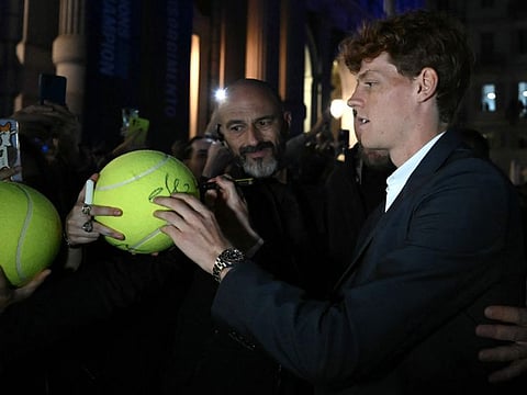 Italy's Jannik Sinner attends the ATP Finals blue carpet event at Piazza Carlo Alberto in Turin on Wednesday.