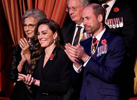 Britain's Catherine, Princess of Wales and Britain's Prince William, Prince of Wales attend "The Royal British Legion Festival of Remembrance" ceremony at Royal Albert Hall, in London, on November 9, 2024 as part of the Remembrance Day commemorating the end of World War I.  
