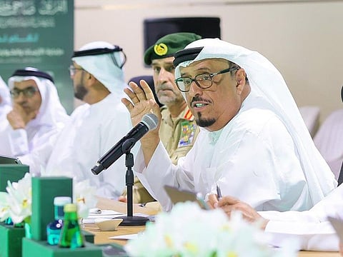 Lieutenant General Dhahi Khalfan Tamim, Deputy Director of Police and Public Security in Dubai, and to his right, Lieutenant General Abdullah Khalifa Al Marri, Commander-in-Chief of Dubai Police, during the ‘Crisis and Natural Disaster Management’ seminar by Dubai Police on Monday