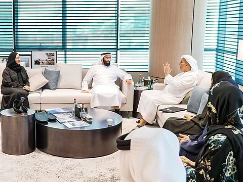 Mattar Al Tayer, Commissioner General for the Infrastructure, Urban Planning, and Well-Being Pillar during a coordination meeting with Abdulla Ali bin Zayed Al Falasi, Director-General of the Dubai Government Human Resources Department